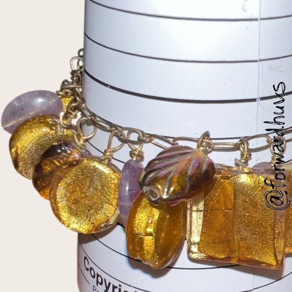 Hand Crafted Artisan Bracelet – Amethyst & Foil-Core Glass Beads - Picture 8 of 10